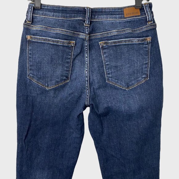 Judy Blue Mid-Rise Destroyed Slim Fit Jeans Women's Size 27 Distressed Raw-Hem - Picture 6 of 11